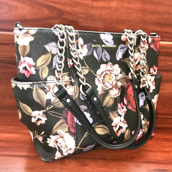 DANA BUCHMAN BLACK FLORAL CANVAS PURSE - Picture 1 of 8